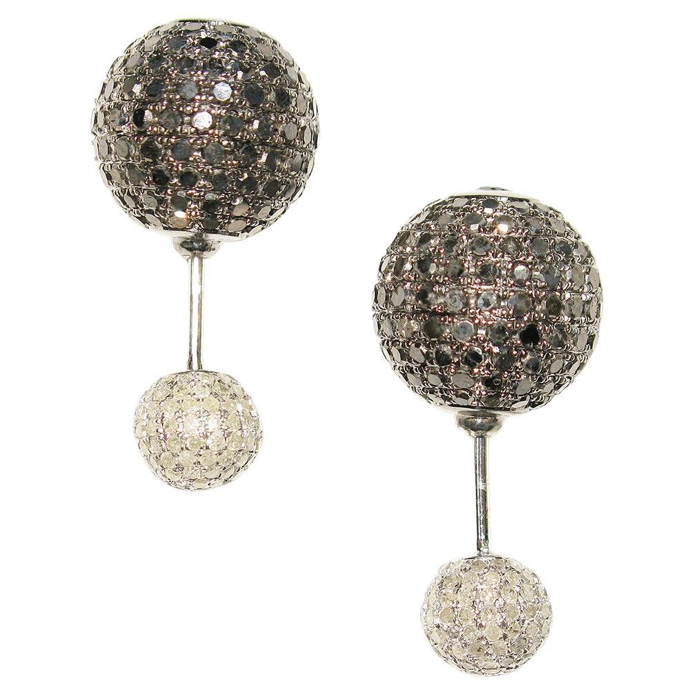 Pave Diamond Ball Tunnel Earrings Made in 18k Gold & Silver im Angebot