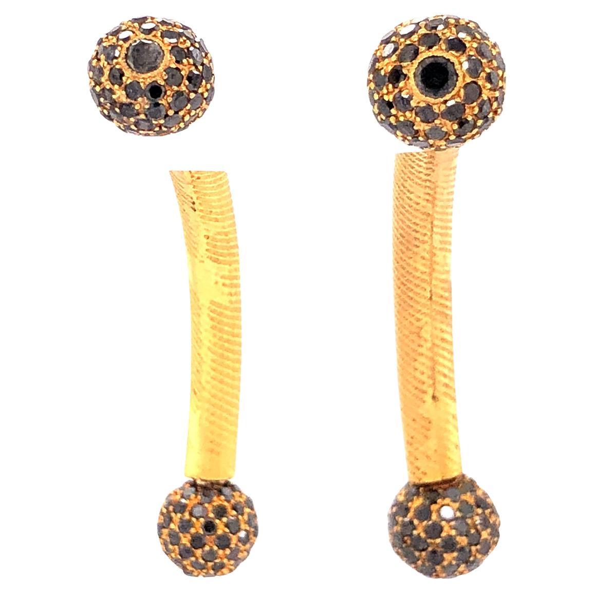 Pave Diamond Ball Tunnel Earrings Made in 18k Gold & Silver For Sale