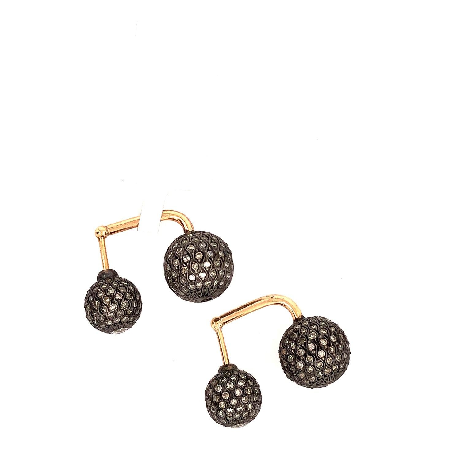 Art Nouveau Pave Diamond Balls Tunnel Earring In Gold For Sale