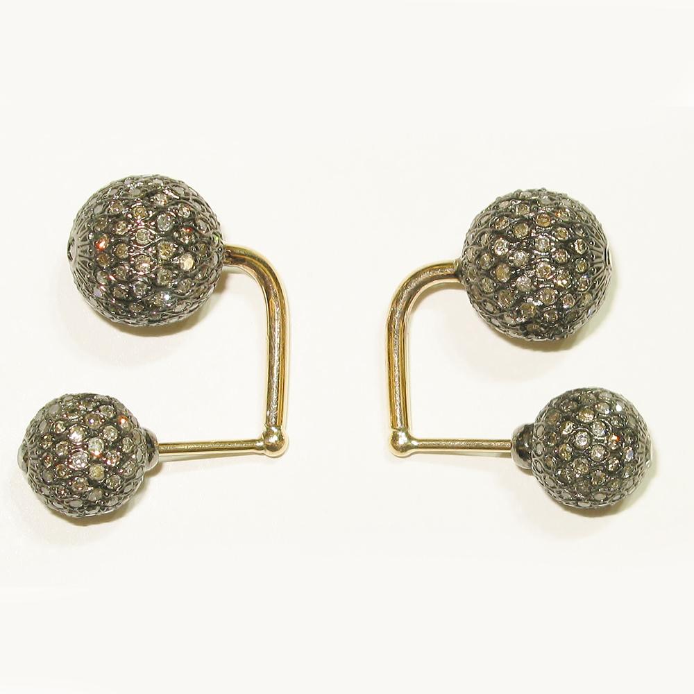 Mixed Cut Pave Diamond Balls Tunnel Earring In Gold For Sale