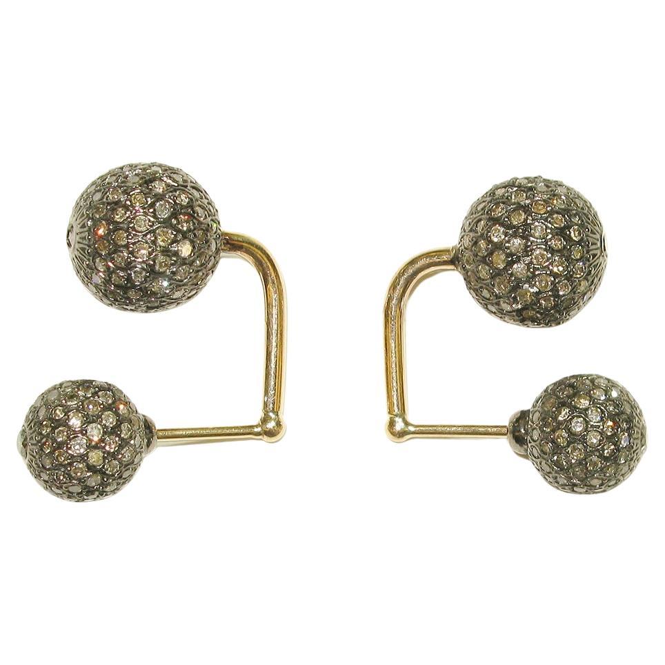 Pave Diamond Balls Tunnel Earring In Gold For Sale