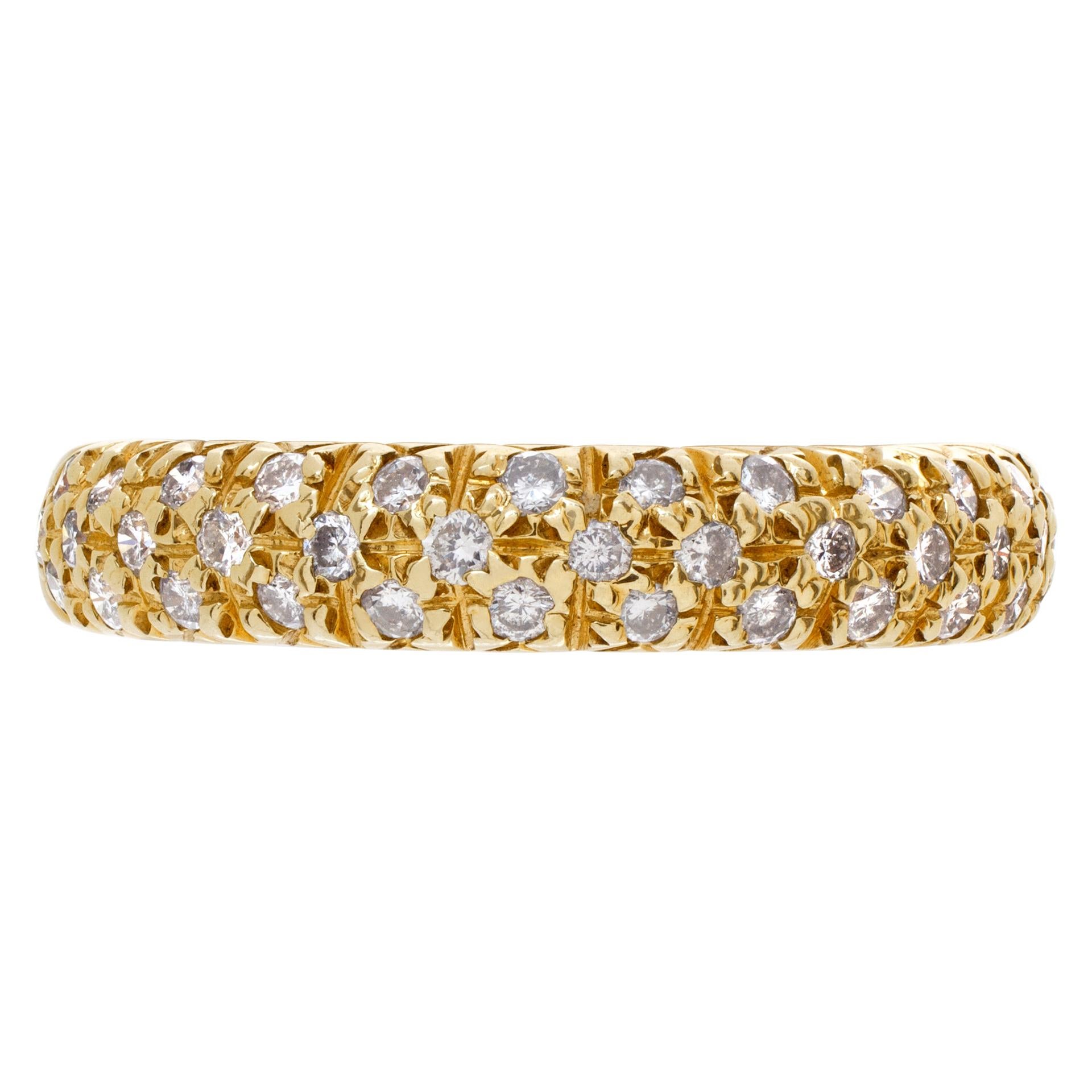 Precious pavé diamond band in 14k with approximately 0.80 cts in diamonds. Size 6, ring width 3.6mm.

This ring is currently size 6 and some items can be sized up or down, please ask! It weighs 2.1 pennyweights and is 14k.