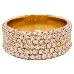Pave Diamond Band Ring in 18K Yellow Gold 5 Row Diamonds w 2 Outside Row Band