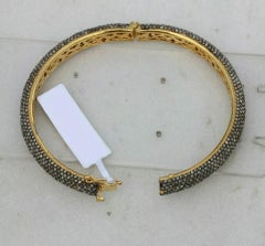 Pave Diamond Ethnic Bangle in 14k Gold & 925 Silver