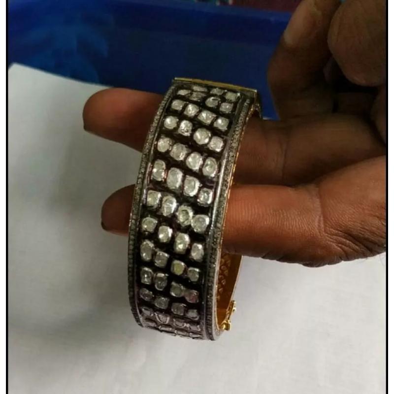 Bracciale vittoriano Polki in argento 925 con pavé di diamanti In condizioni Nuovo in vendita a Chicago, IL
