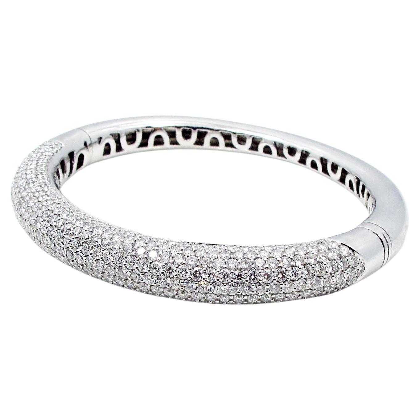 Pave Diamond Bangle Estate Bracelet, 18k White Gold For Sale