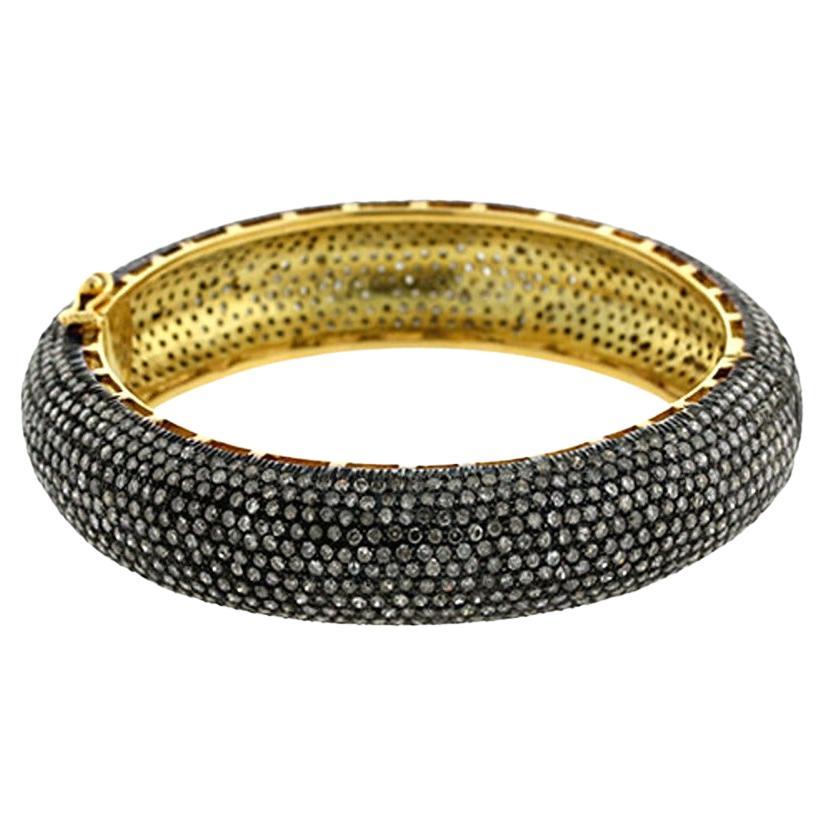 Bracelet en or jaune 18k et argent avec diamants pavés