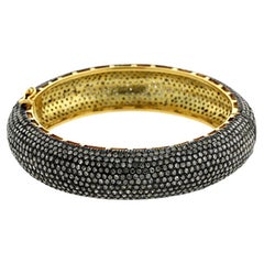 Bracelet en or jaune 18k et argent avec diamants pavés