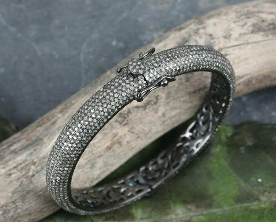 Donna Bracciale con diamanti Pave Bangle a tema in argento Sterling 925 in vendita