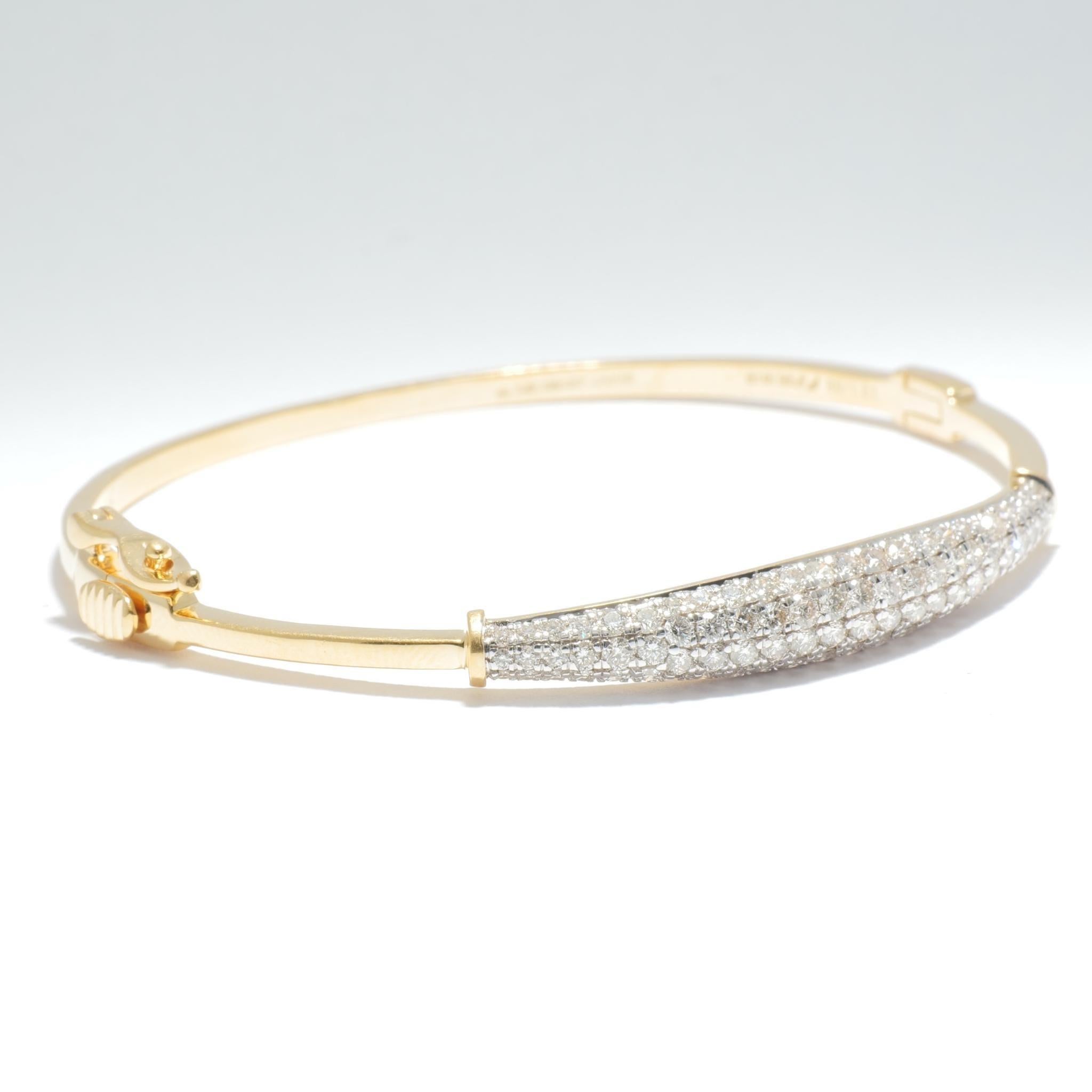 Pavé-Diamant-Barrenarmband aus massivem 14-karätigem Gold (zertifiziert) Damen im Angebot