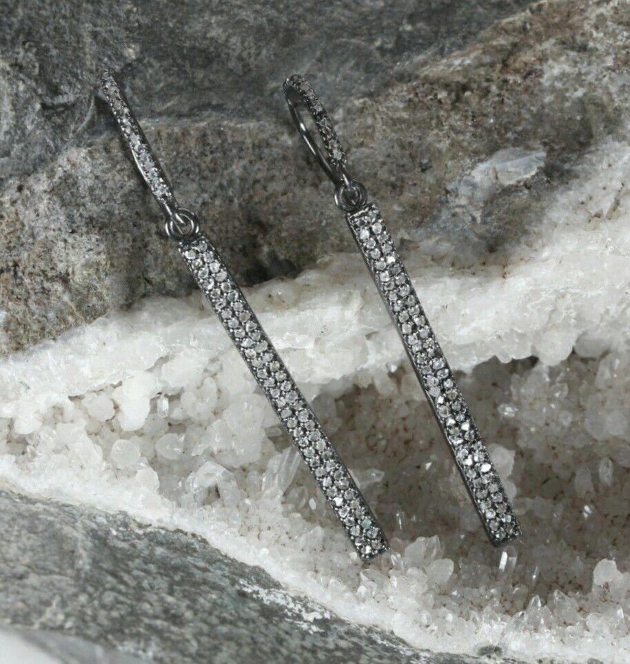 Pendiente de gancho con barra de diamantes pavé Plata de ley 925 Joyería estilo vintage Corte europeo antiguo