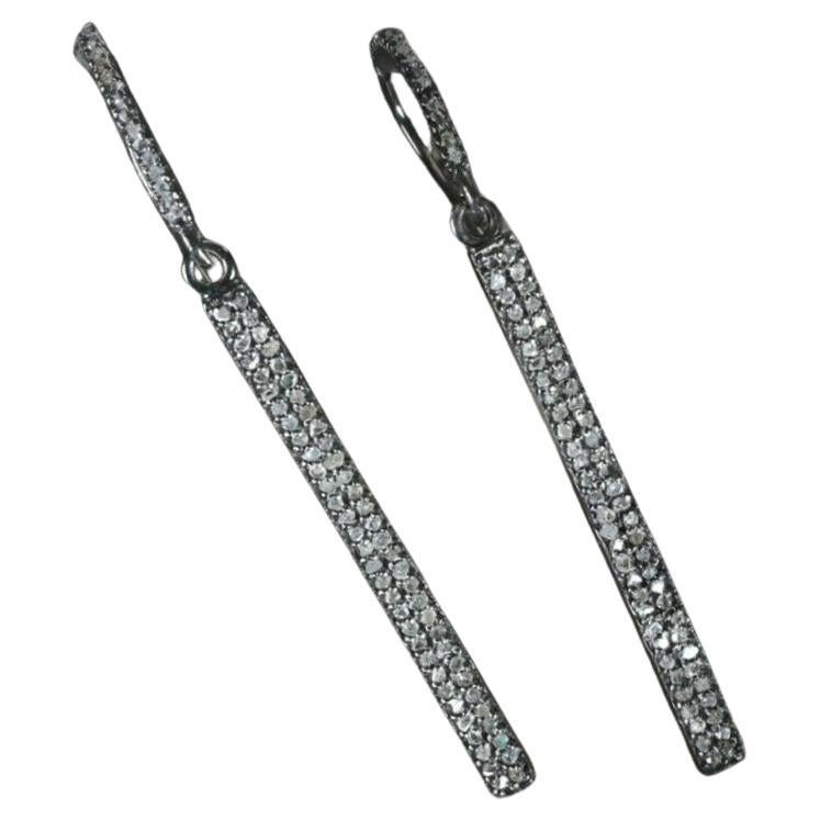 Pave Diamond Bar Hook Earring 925 Sterling Silver Vintage Style Jewelry