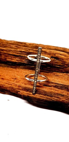 Pave Diamond Bar Ring 925 Silver Diamond Minimalist Ring Anniversary Ring Gift.