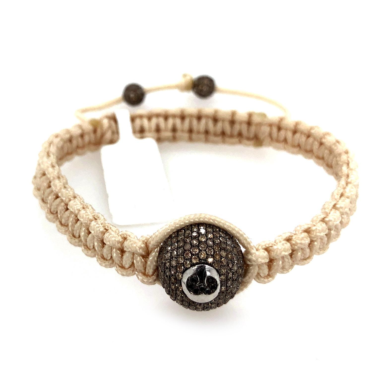 Art déco Bracelet réglable noué de perles de diamants pavés en or 14 carats en vente