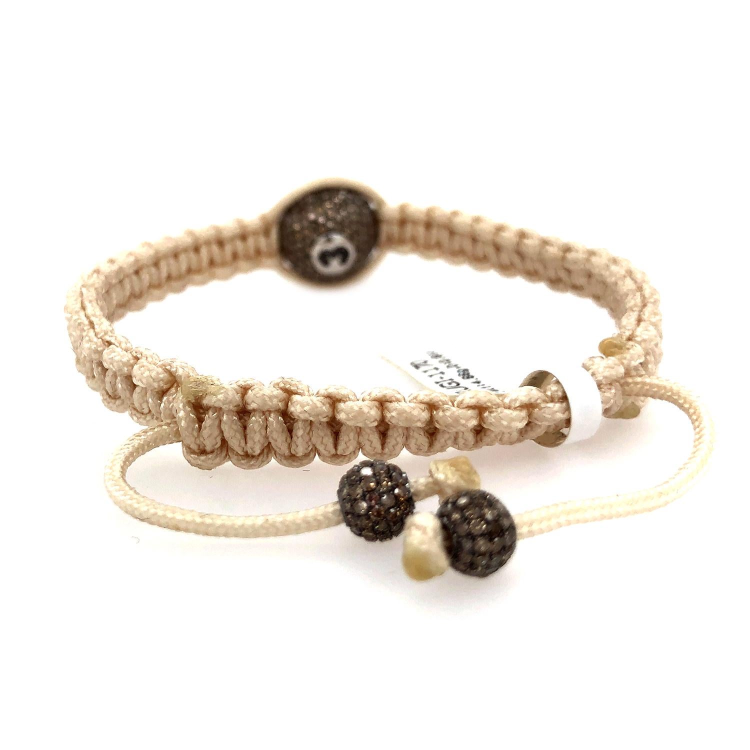 Taille mixte Bracelet réglable noué de perles de diamants pavés en or 14 carats en vente