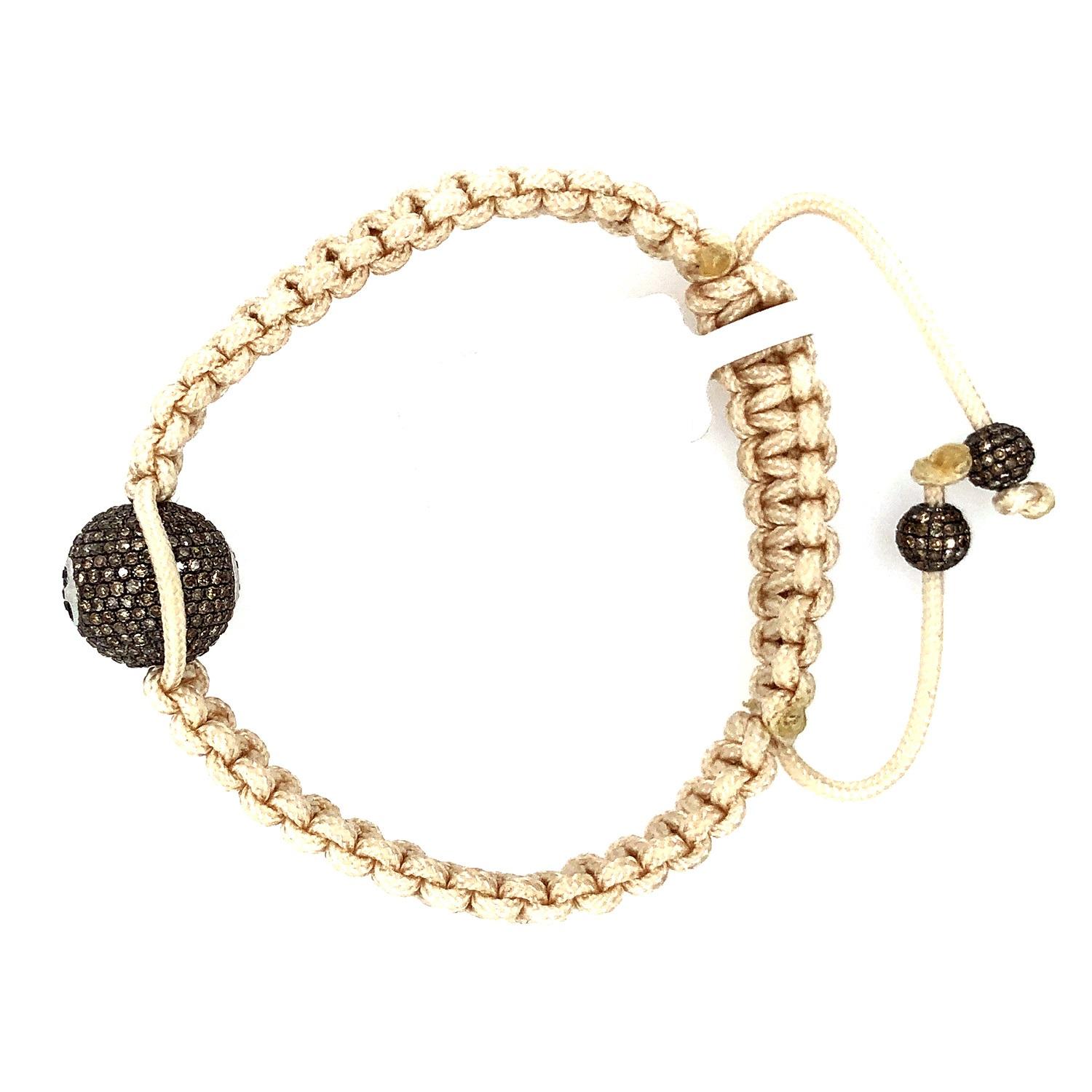 Bracelet réglable noué de perles de diamants pavés en or 14 carats Neuf - En vente à New York, NY