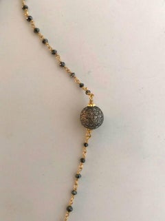 Pave Diamond Beaded Necklace 925 Silver Black Spinel Modern