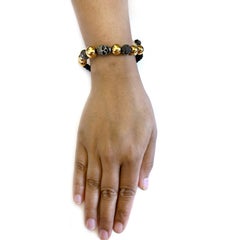 Pave Diamond Beaded Skull Macrame Bracelet Made In 14k Gold & Silver