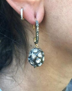 Pave Diamond Beads 14k Gold & 925 Silver Drop Hook Earring