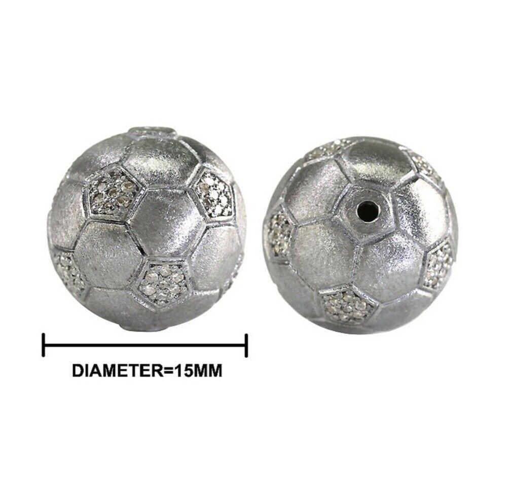 Art Deco Pave Diamond Beads 925 Sterling Silver Ball Shape Beads Jewelry Findings For Sale