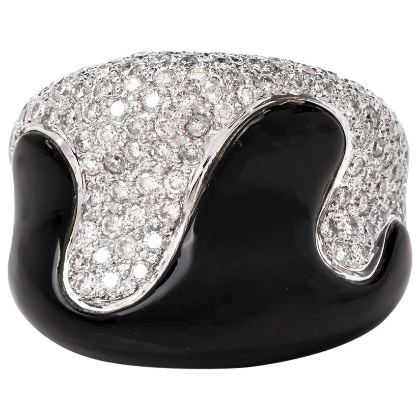 Pave Diamond Black Onyx Wide Cocktail Band Ring