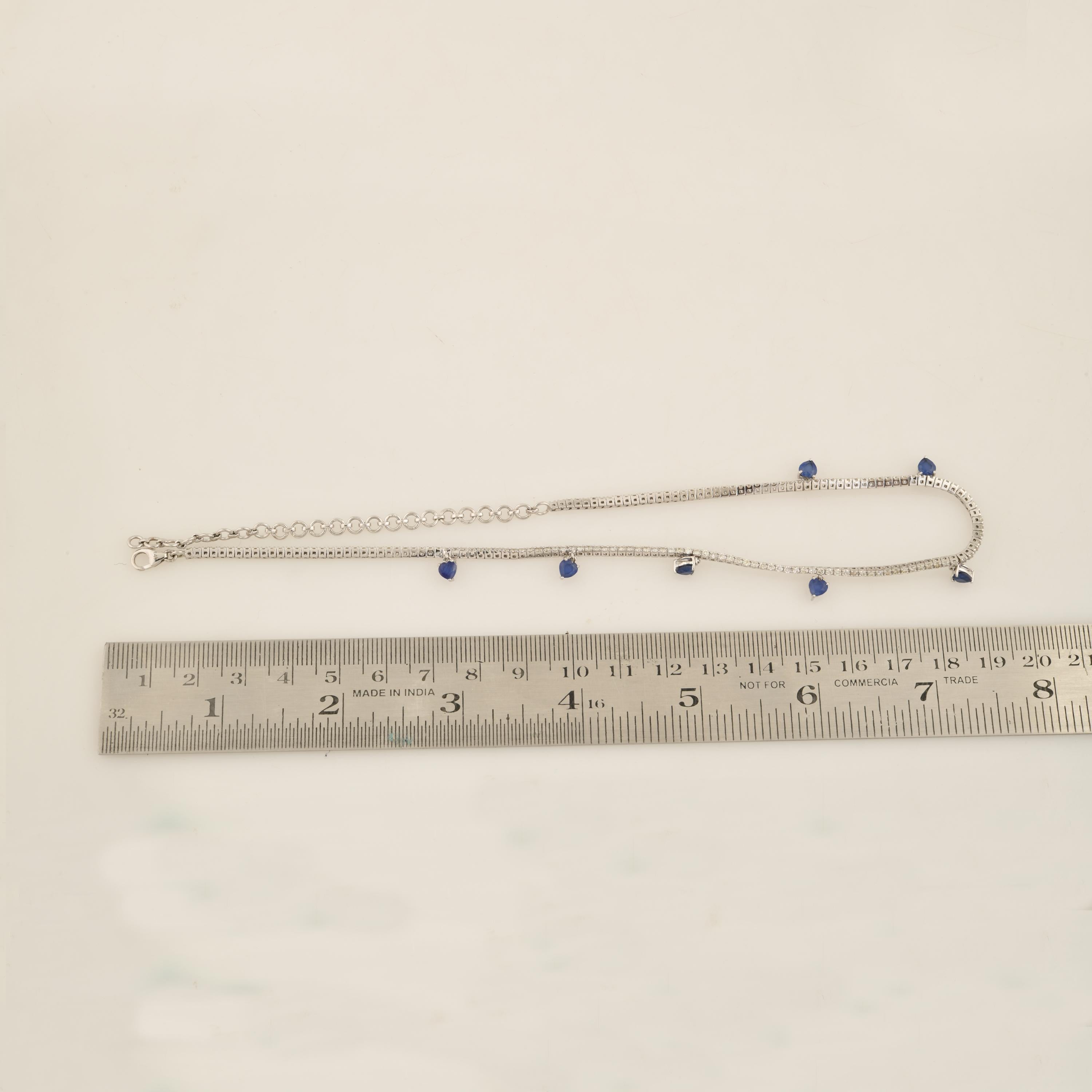 Pave Diamond Blue Gemstone Heart Cut Charms Choker Necklace 14k White Gold Pour femmes en vente