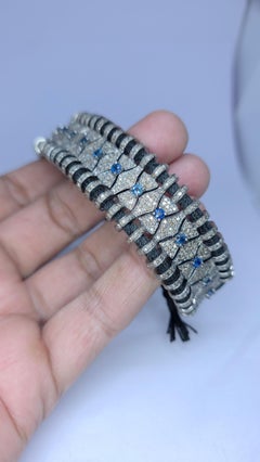 Pave Diamond blue Thread acrame Bracelet 925 Sterling Silver Handmade Jewelry