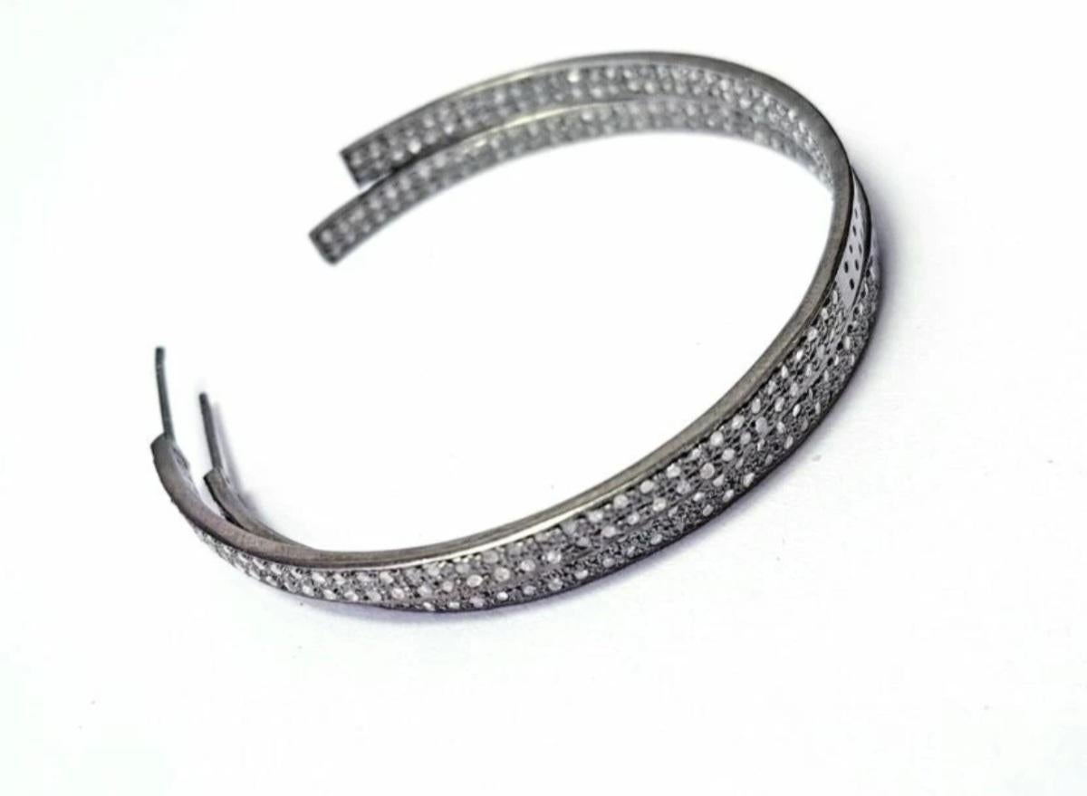 Art Deco Pave Diamond Boho Hoop Earring 925 Silver Boho Diamond Earring Valentines Gift. For Sale
