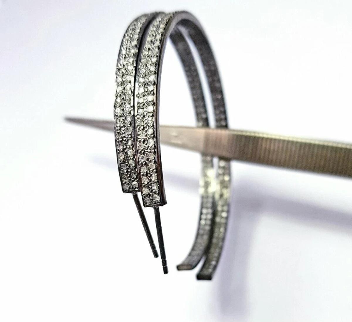 Round Cut Pave Diamond Boho Hoop Earring 925 Silver Boho Diamond Earring Valentines Gift. For Sale