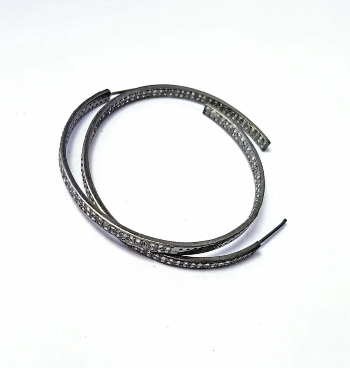 Pave Diamond Boho Hoop Earring 925 Silver Boho Diamond Earring Valentines Gift. In New Condition For Sale In Chicago, IL