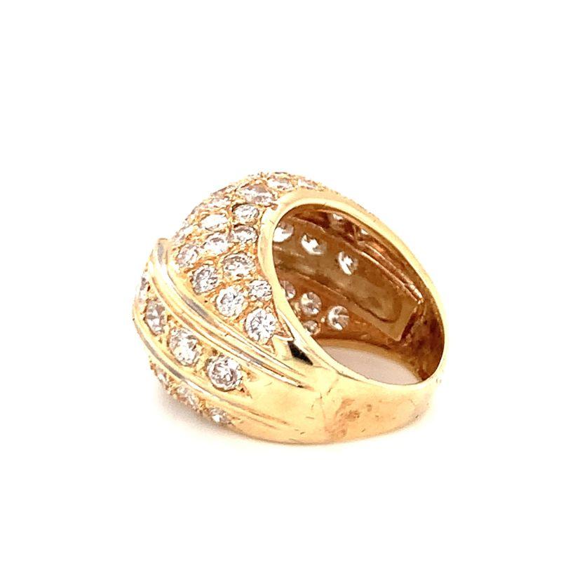Women's Pave Diamond Bombe 14K Yellow Gold Ring, circa 1970s For Sale