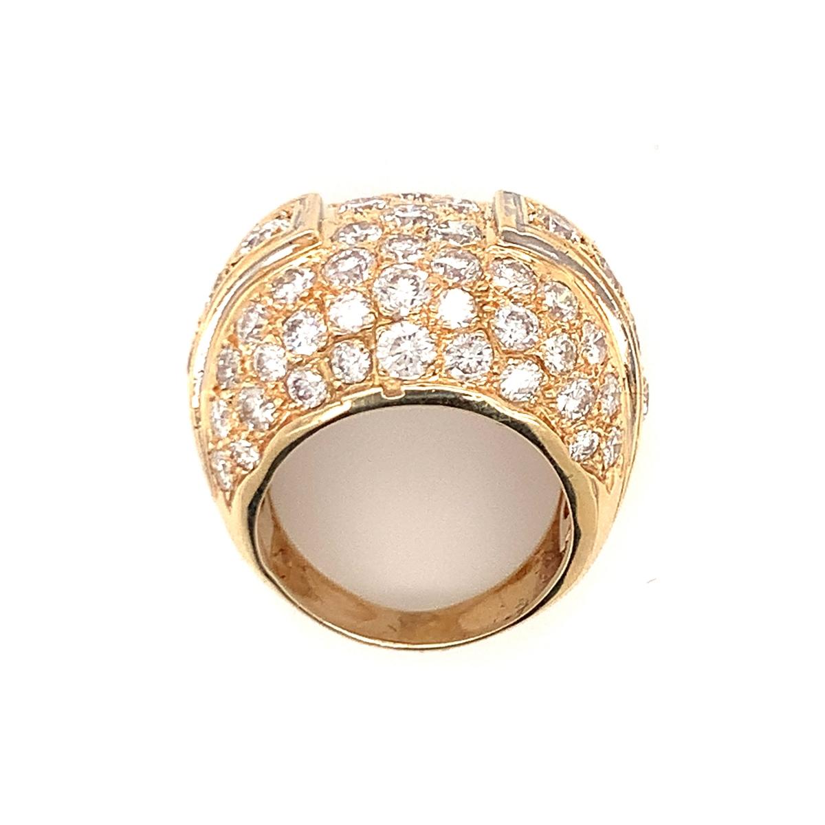 Pave Diamond Bombe 14K Yellow Gold Ring, circa 1970s For Sale 2