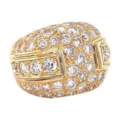 Pave Diamond Bombe 14K Yellow Gold Ring, circa 1970s