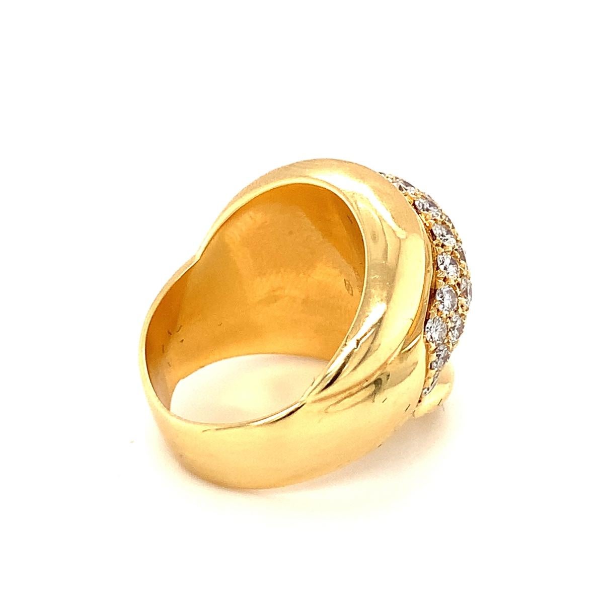 Pave Diamond Bombe 18K Yellow Gold Ring, circa 1970s In Good Condition For Sale In Beverly Hills, CA