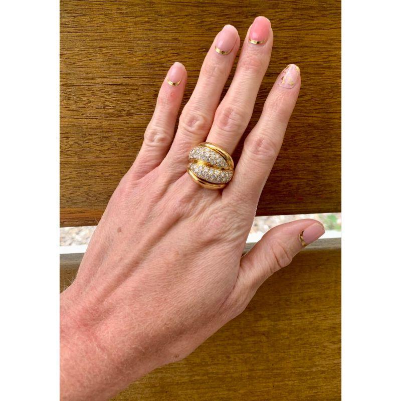 Pave Diamond Bombe 18K Yellow Gold Ring, circa 1970s For Sale 2