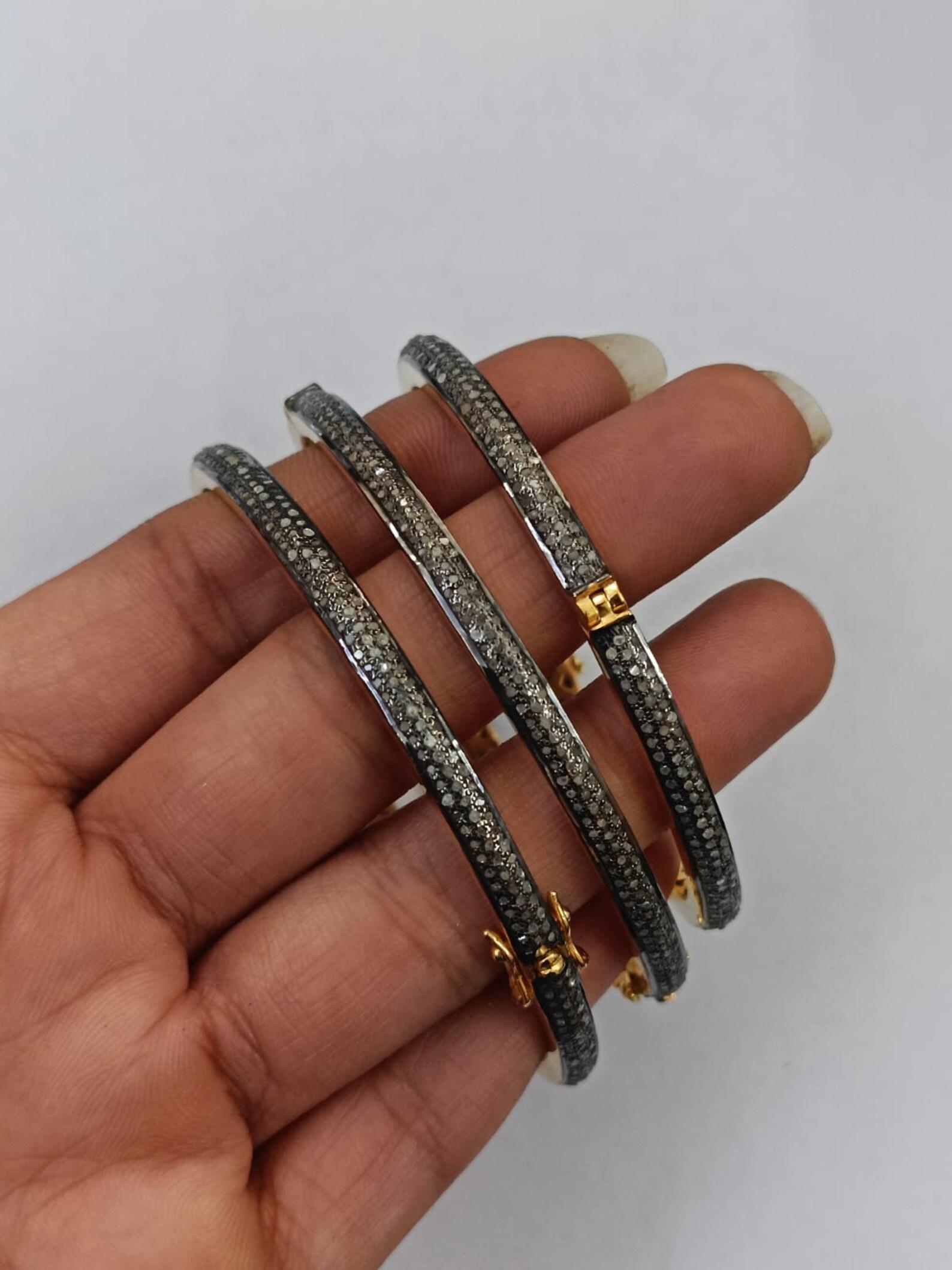 Pave Diamond Bracelet 925 Sterling Silver Handmade Jewelry Wedding Bracelet Gift

Materials: Silver
Gemstone: Diamond
Style: Minimalist
Bracelet length: 2.5 Inches
Stone- Diamond
Bangles Size: 7 inches
Materials- 925 Sterling Silver