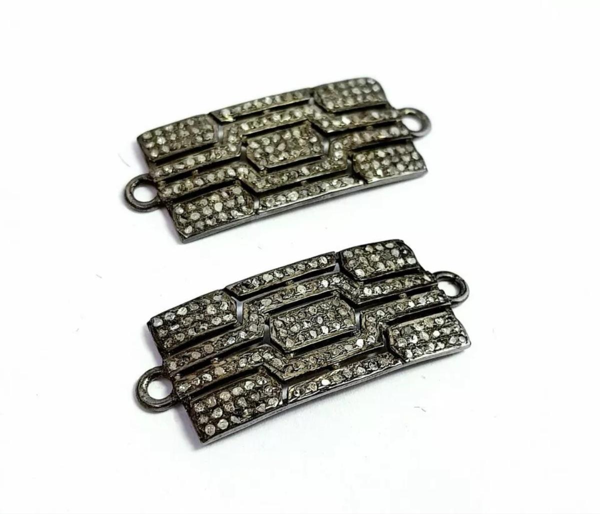 Connettore per braccialetto con diamanti Pave in argento 925 Gioielli fatti a mano. in vendita 4