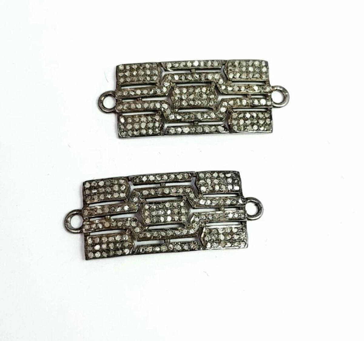 Art Déco Connettore per braccialetto con diamanti Pave in argento 925 Gioielli fatti a mano. in vendita