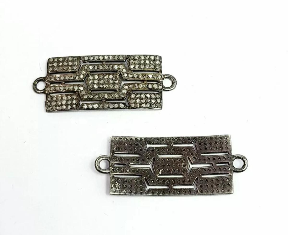 Taglio rotondo Connettore per braccialetto con diamanti Pave in argento 925 Gioielli fatti a mano. in vendita