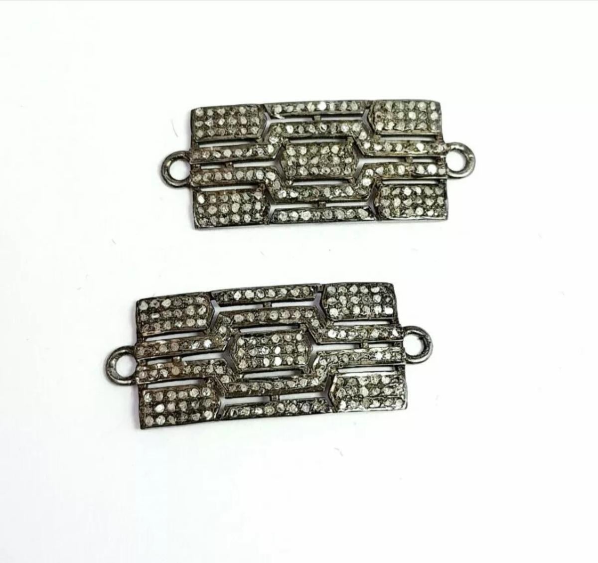 da uomo o donna Connettore per braccialetto con diamanti Pave in argento 925 Gioielli fatti a mano. in vendita