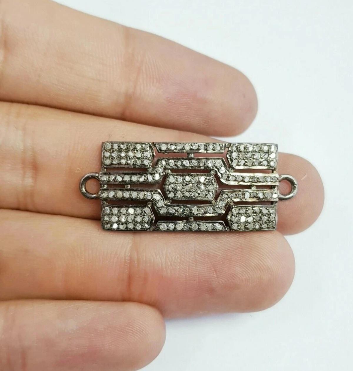 Connettore per braccialetto con diamanti Pave in argento 925 Gioielli fatti a mano. in vendita 1