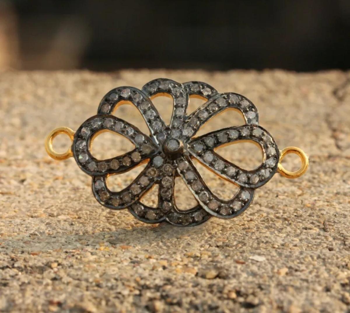 Braccialetto con diamanti Pave, accessori e connettori in argento 925 in vendita 2