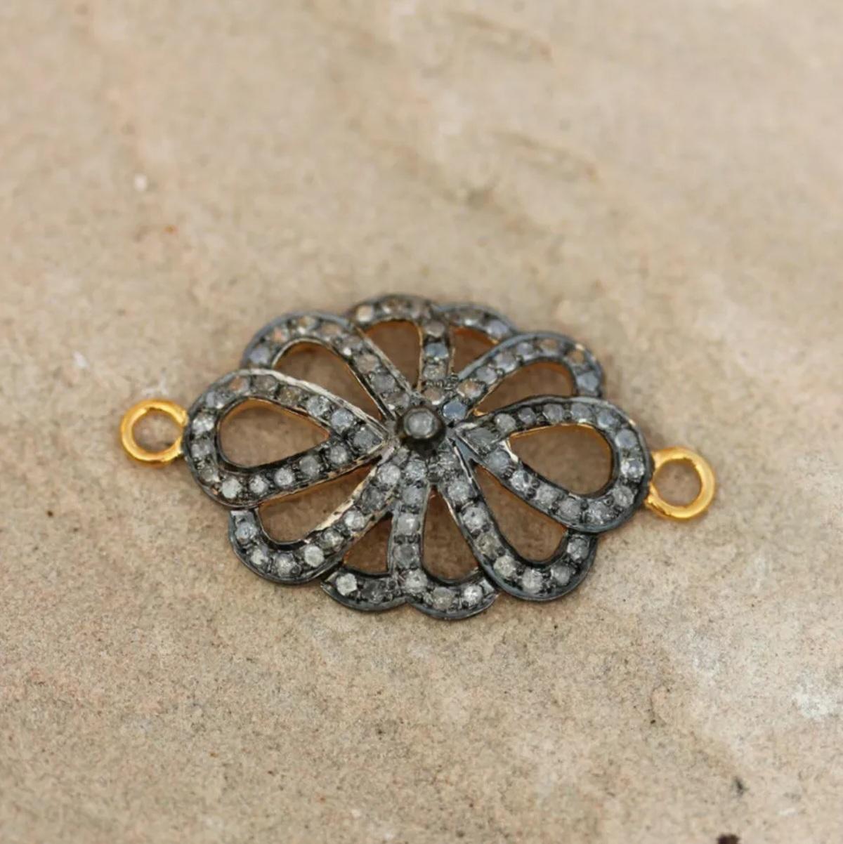 Braccialetto con diamanti Pave, accessori e connettori in argento 925 in vendita 3