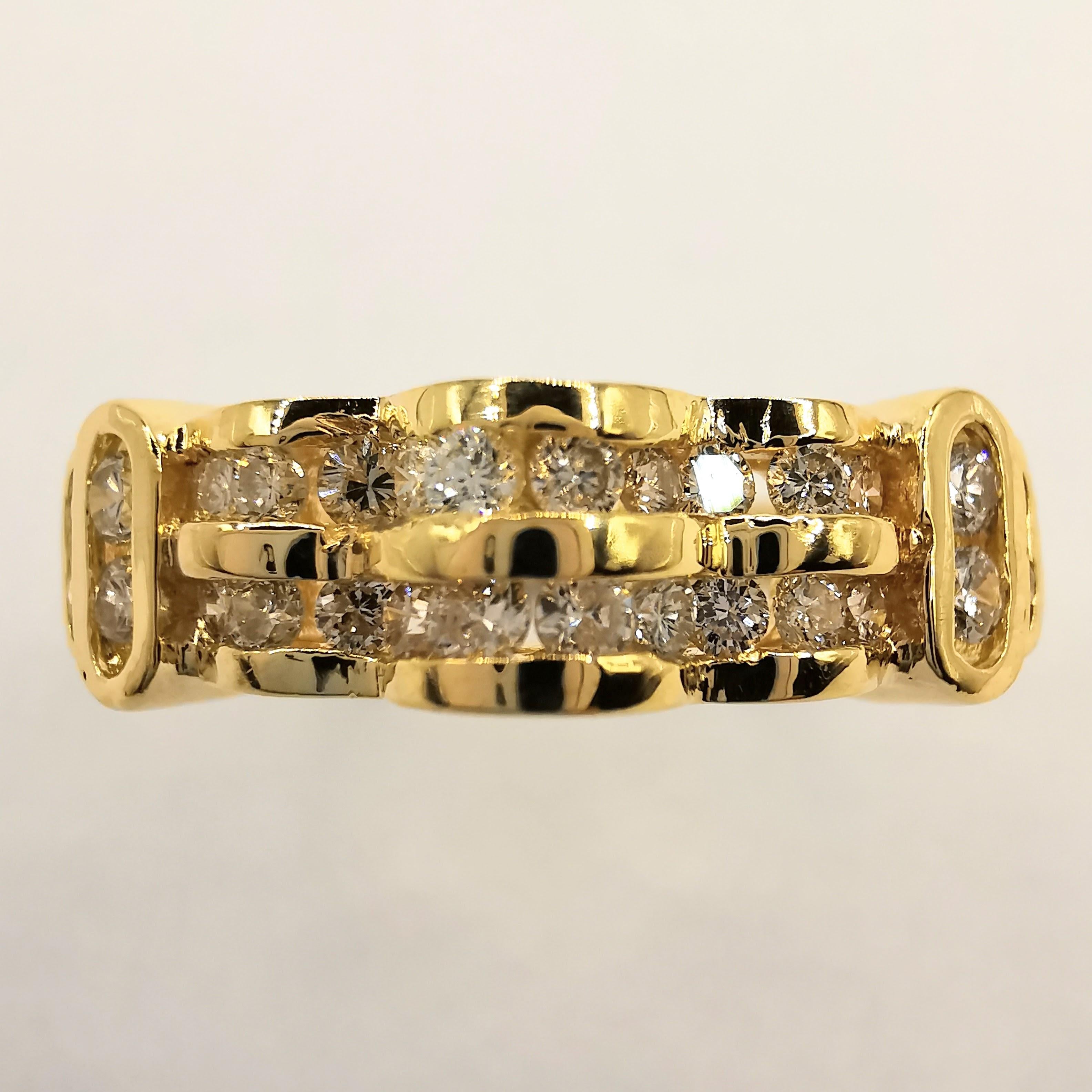 Braut- oder Herren- Unisex-Ring aus 18 Karat Gelbgold mit Diamanten in Kanalfassung (Zeitgenössisch) im Angebot