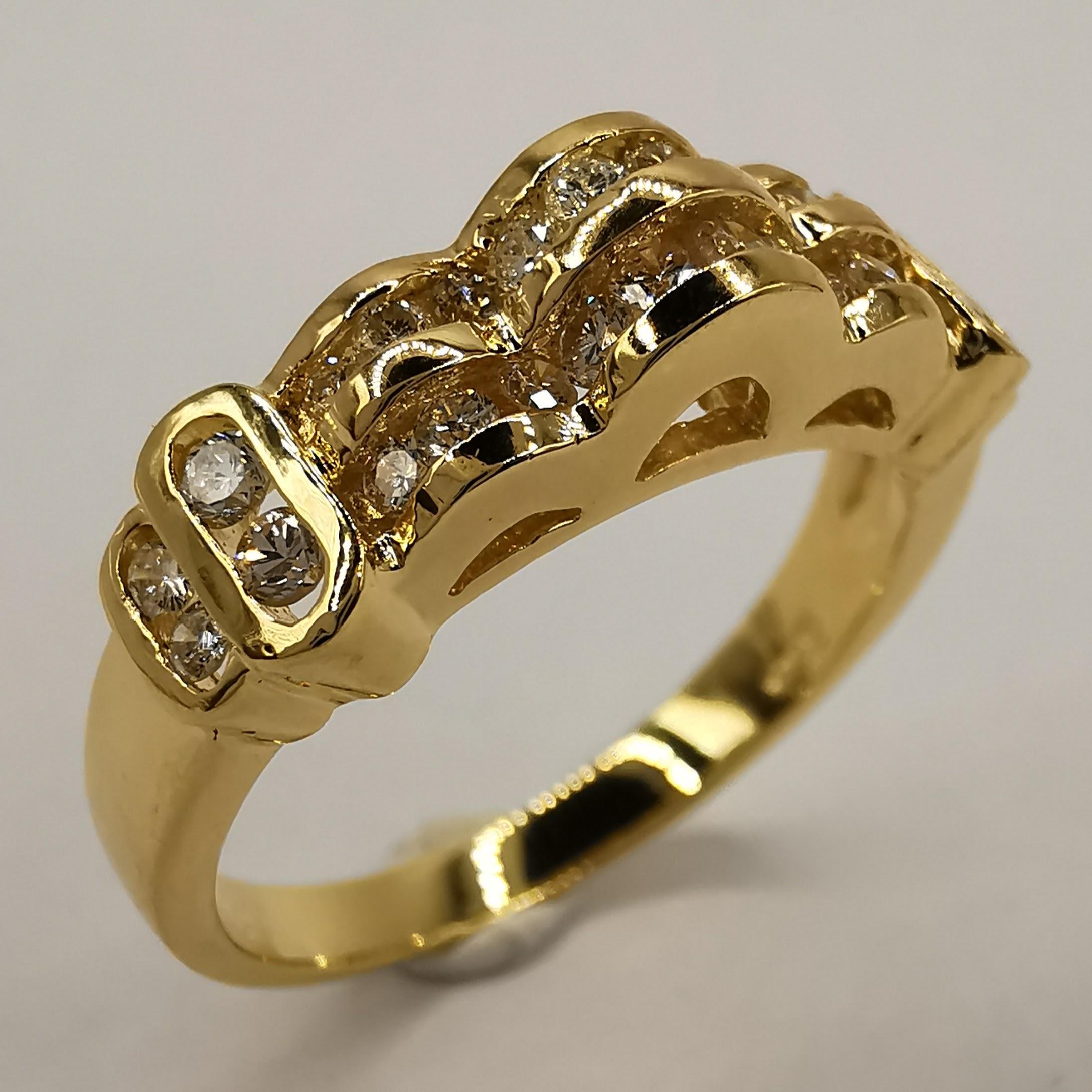 Braut- oder Herren- Unisex-Ring aus 18 Karat Gelbgold mit Diamanten in Kanalfassung (Brillantschliff) im Angebot