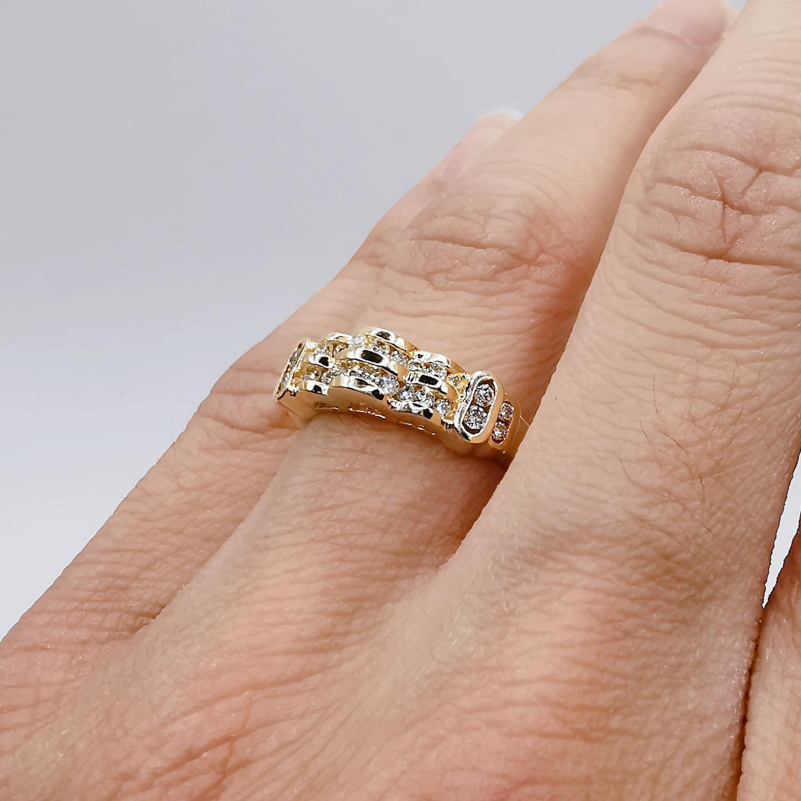 Braut- oder Herren- Unisex-Ring aus 18 Karat Gelbgold mit Diamanten in Kanalfassung im Angebot 3