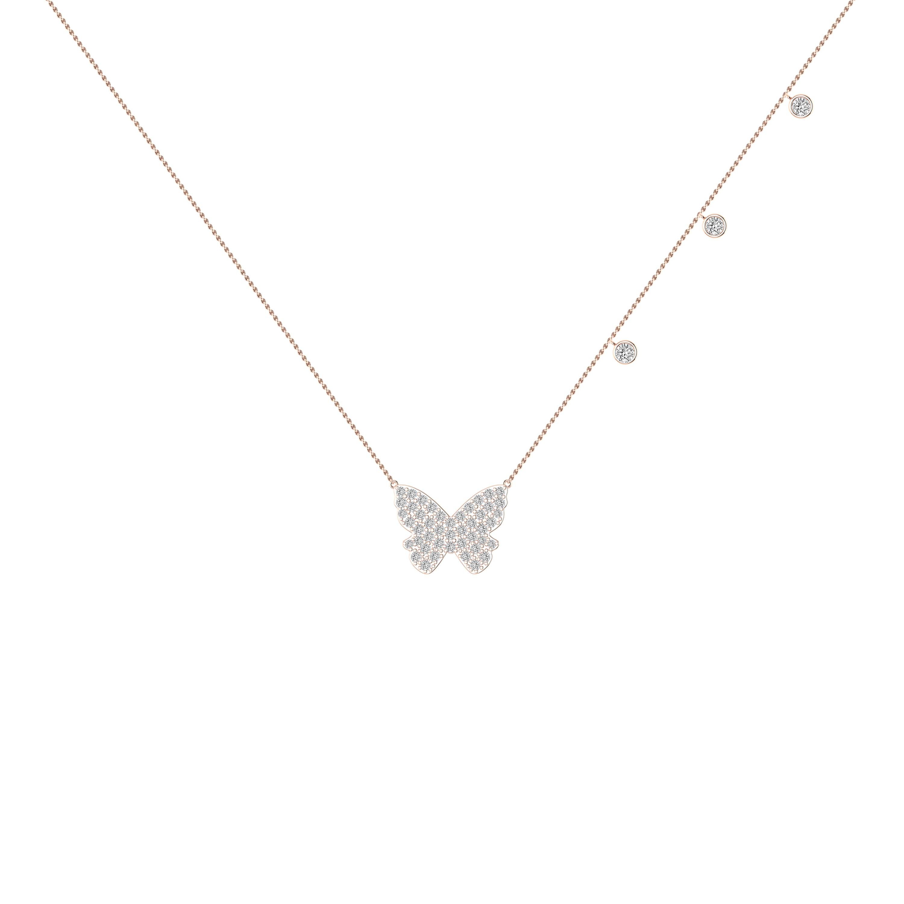 Round Cut Tanisa  Nahata Pave Diamond Butterfly Necklace in 18 Karat Rose Gold For Sale