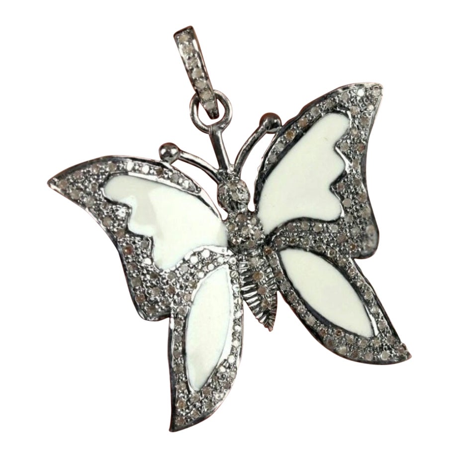 Pendentif papillon diamant pavé breloque papillon émail argent 925 cadeau.