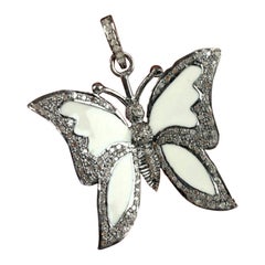 Pendentif papillon diamant pavé breloque papillon émail argent 925 cadeau.