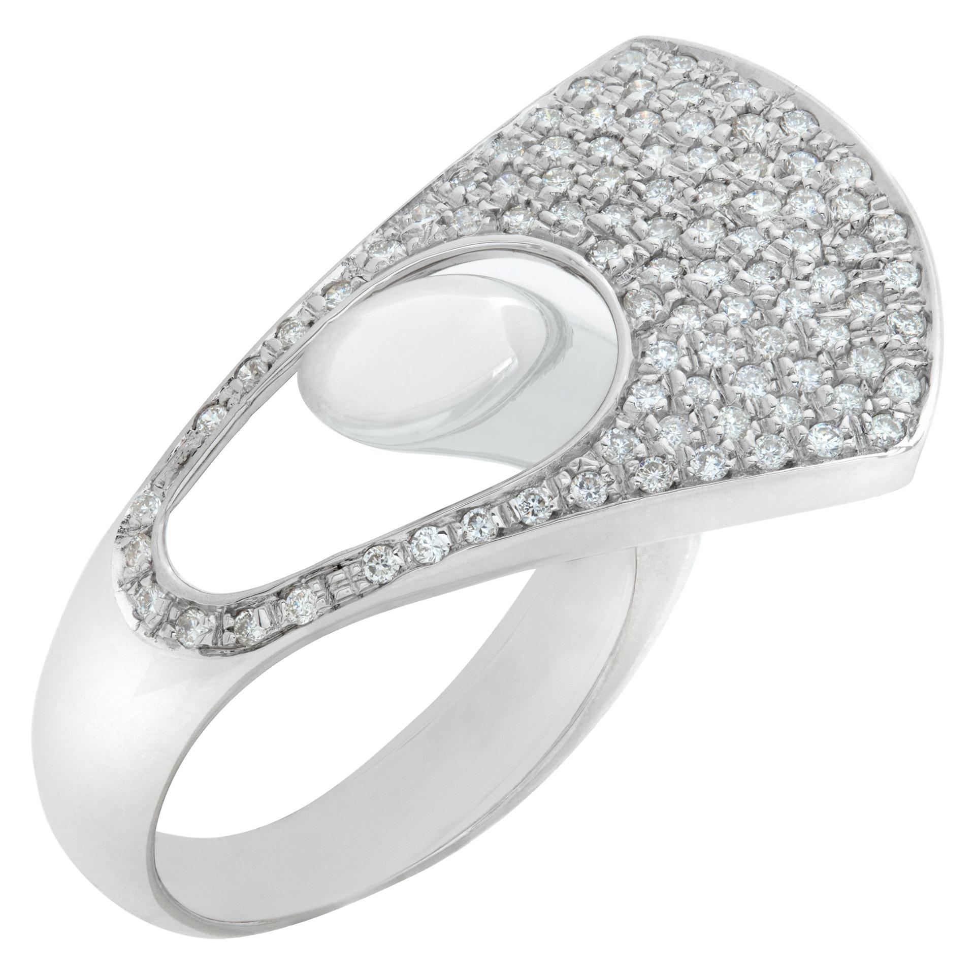 Pave Diamond Bypass Ring in 18k White Gold with over 1 Carats in Pave Set Round In Excellent Condition For Sale In Surfside, FL
